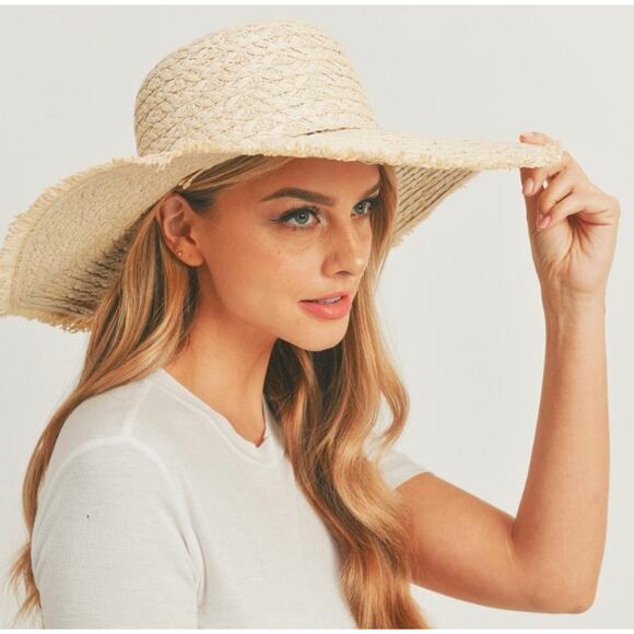 RETAIL $30 Solid Floppy Sun Hat with Fringe Edge*Beige - Picture 1 of 4